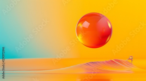 A rubber bouncy ball in mid-air, captured with motion blur against a bright background, showing its vibrant color and bouncing energy.