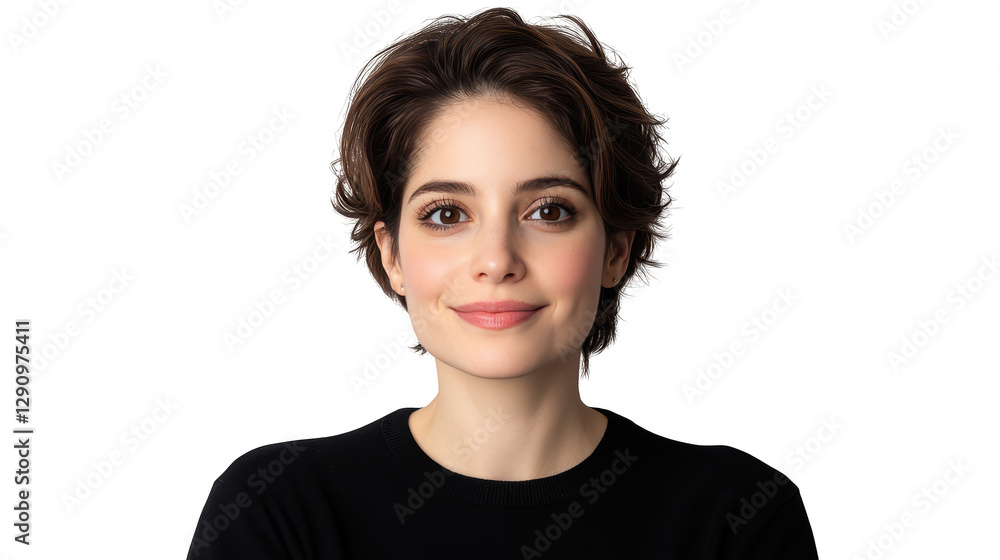 Stylish woman in black shirt, a captivating portrait with short hair Stylish woman in black shirt, a captivating portrait with short hair