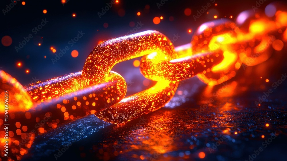 Forged Steel Chain Links Glowing with Intense Heat and Power Connection Symbolic Imagery Forged Steel Chain Links Glowing with Intense Heat and Power Connection Symbolic Imagery