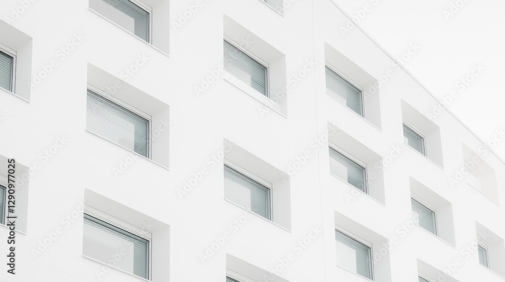 Modern white building facade with many windows, urban scene, architectural design, background, for a presentation Modern white building facade with many windows, urban scene, architectural design, background, for a presentation