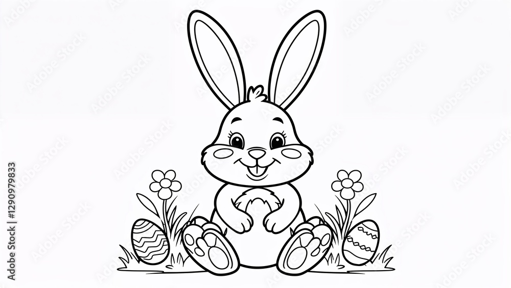 Fototapeta premium easter bunny with easter eggs coloring page for kids