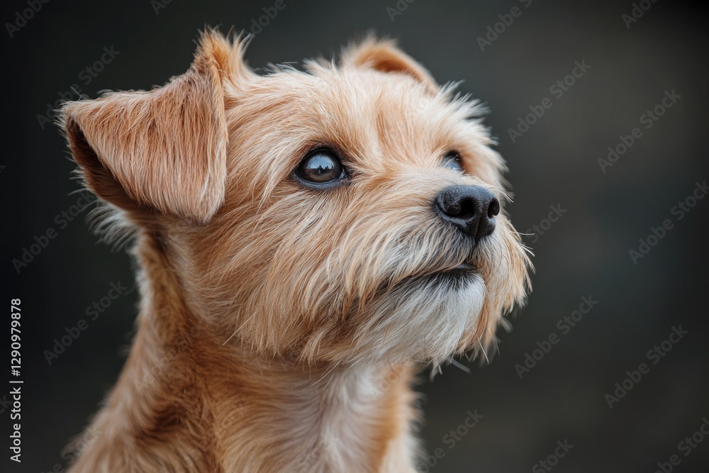 A brown dog looking up with bright blue eyes, great for pet or animal photography A brown dog looking up with bright blue eyes, great for pet or animal photography