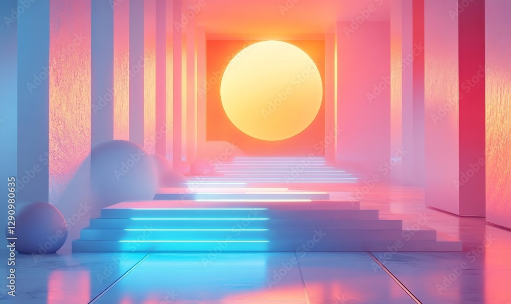 Surreal Digital World with Geometric Glows, Generative AI Surreal Digital World with Geometric Glows, Generative AI