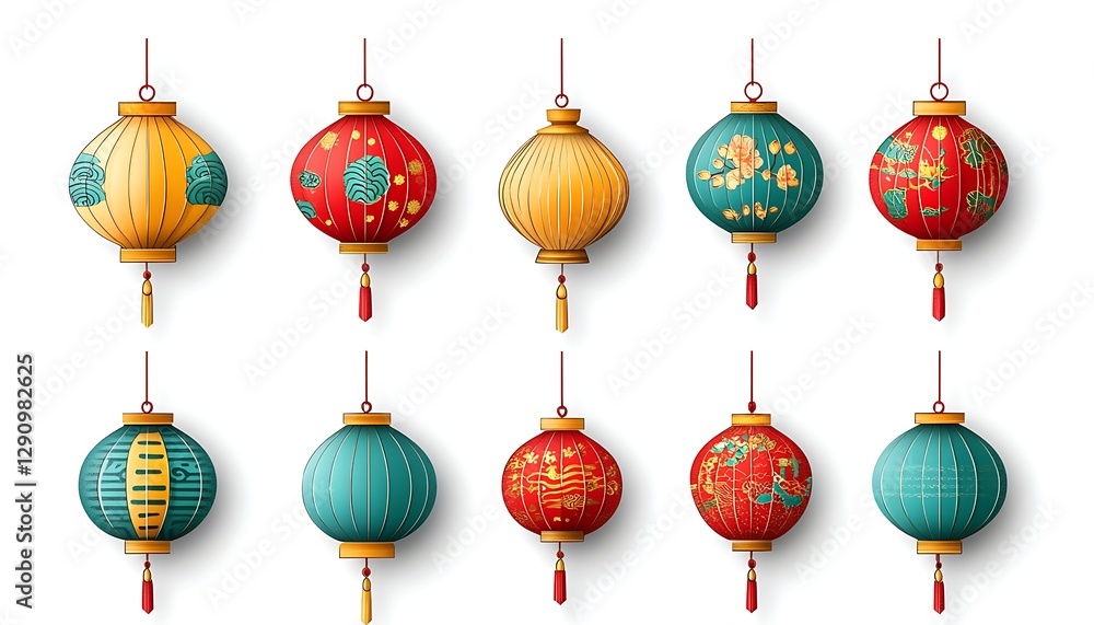 Chinese lanterns collection, hanging, colorful, festive background Chinese lanterns collection, hanging, colorful, festive background