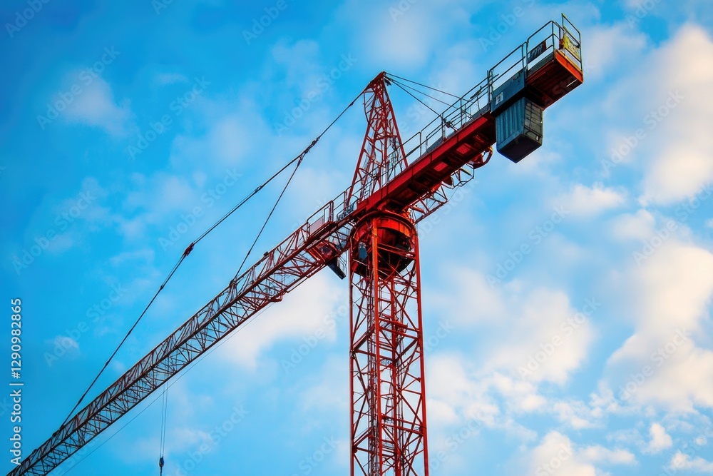 A majestic red crane stands out against a clear blue sky, offering a serene and peaceful atmosphere A majestic red crane stands out against a clear blue sky, offering a serene and peaceful atmosphere