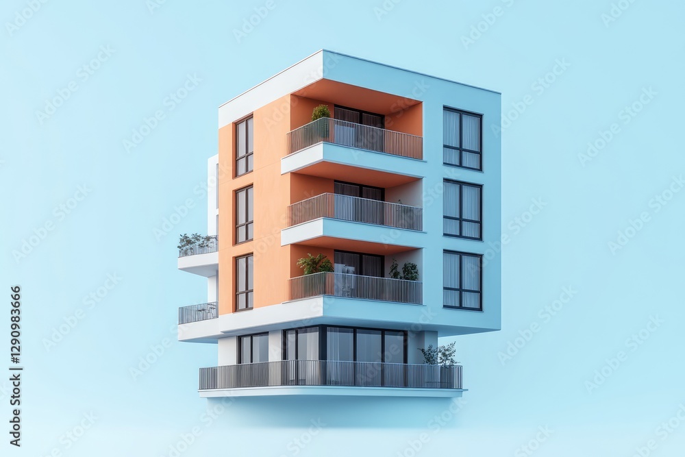 A Modern Apartment Building Featuring Balconies And Colorful Architecture A Modern Apartment Building Featuring Balconies And Colorful Architecture