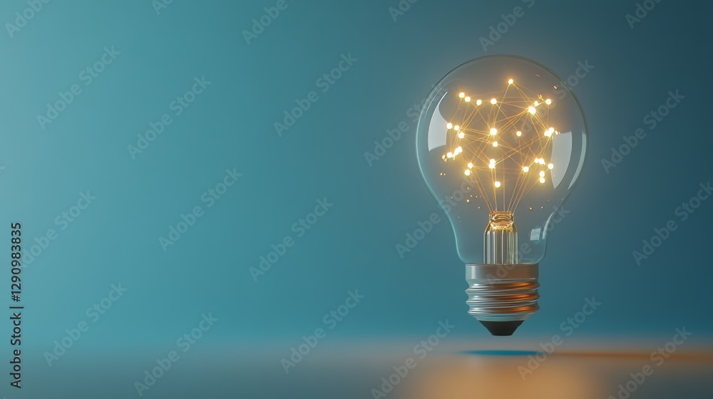Glowing light bulb with neural network inside, symbolizing artificial intelligence innovation, creativity, and futuristic technology on a blue background with vibrant digital elements. Glowing light bulb with neural network inside, symbolizing artificial intelligence innovation, creativity, and futuristic technology on a blue background with vibrant digital elements.