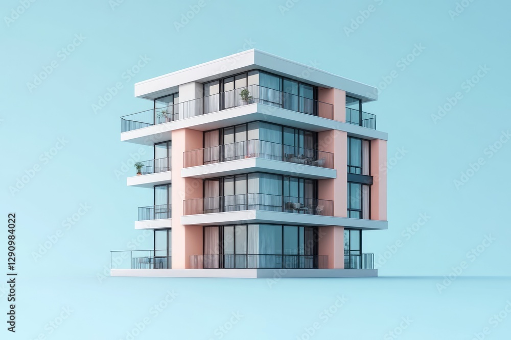 Modern Apartment Building with Balconies and Light Colored Walls Modern Apartment Building with Balconies and Light Colored Walls