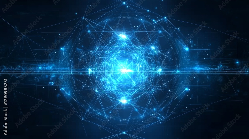 Abstract Digital Pathways with Central Cluster of Intense Blue Light, Bright Colors, Vector Design Abstract Digital Pathways with Central Cluster of Intense Blue Light, Bright Colors, Vector Design