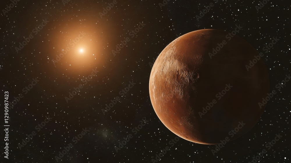 The planet and star are displayed in a starry space background