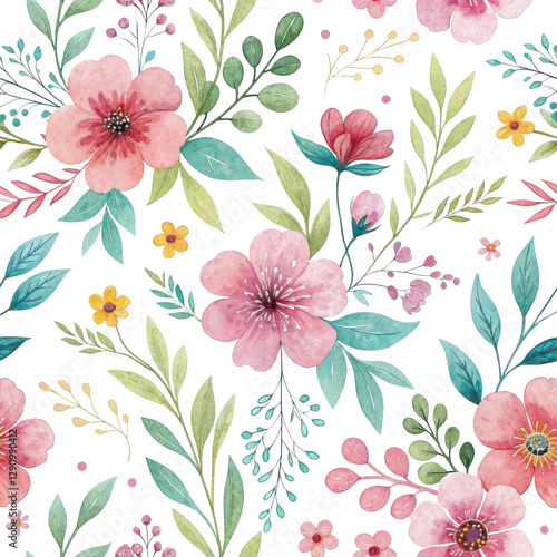 Wallpaper Mural Watercolor Floral Seamless Pattern Torontodigital.ca