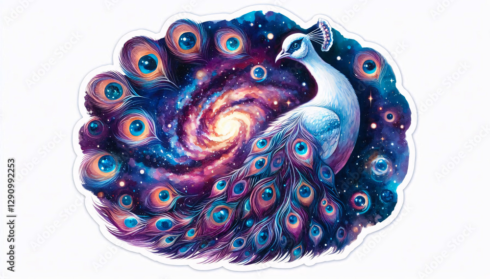 Fototapeta premium A magical peacock with feathers resembling galaxies and nebulae in deep space
