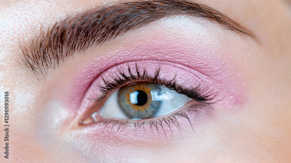 Close-up eye makeup, pink eyeshadow, beauty shot Close-up eye makeup, pink eyeshadow, beauty shot