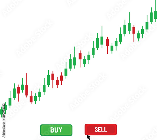 green red candlestick chart for stock market with buy and sell button 