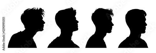 young man face profile silhouette set - vector illustration