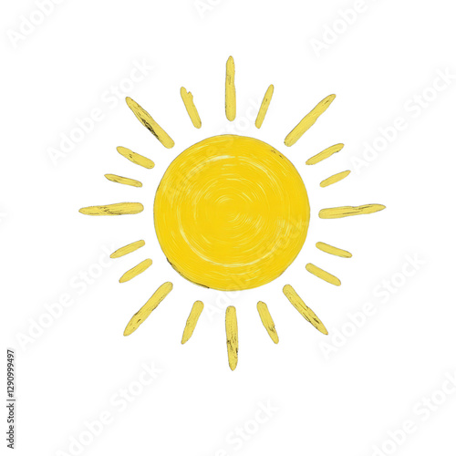 Yellow sun drawing with transparent background