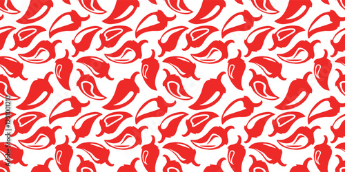 Chili peppers in flat style. Seamless pattern for kitchens, cafes, clothes and more. Silhouette. Vector illustration. Handdrawn.
