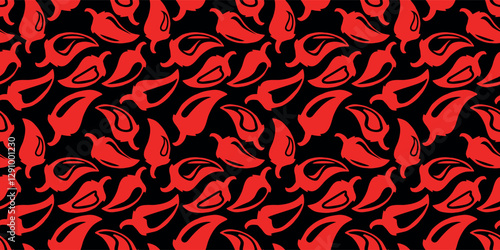Chili peppers in flat style. Seamless pattern for kitchens, cafes, clothes and more. Silhouette. Vector illustration. Handdrawn.
