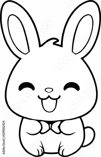 Easter bunny drawing, black and white line drawing, can be colored.