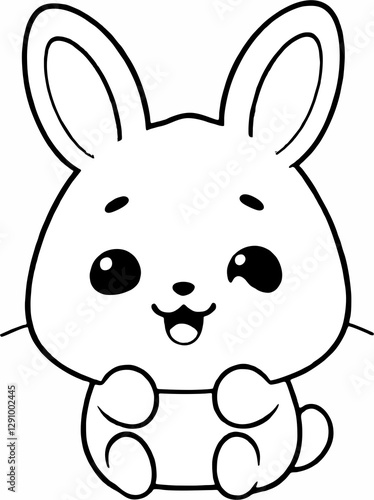 Easter bunny drawing, black and white line drawing, can be colored.