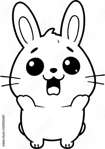 Easter bunny drawing, black and white line drawing, can be colored.