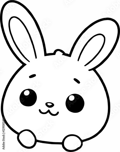 Easter bunny drawing, black and white line drawing, can be colored.