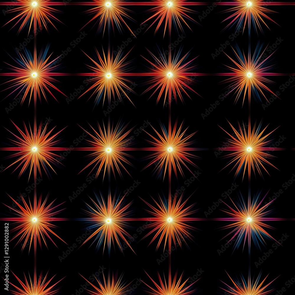 Radiant starburst with dynamic bursts of color and glowing highlights seamless pattern design Radiant starburst with dynamic bursts of color and glowing highlights seamless pattern design