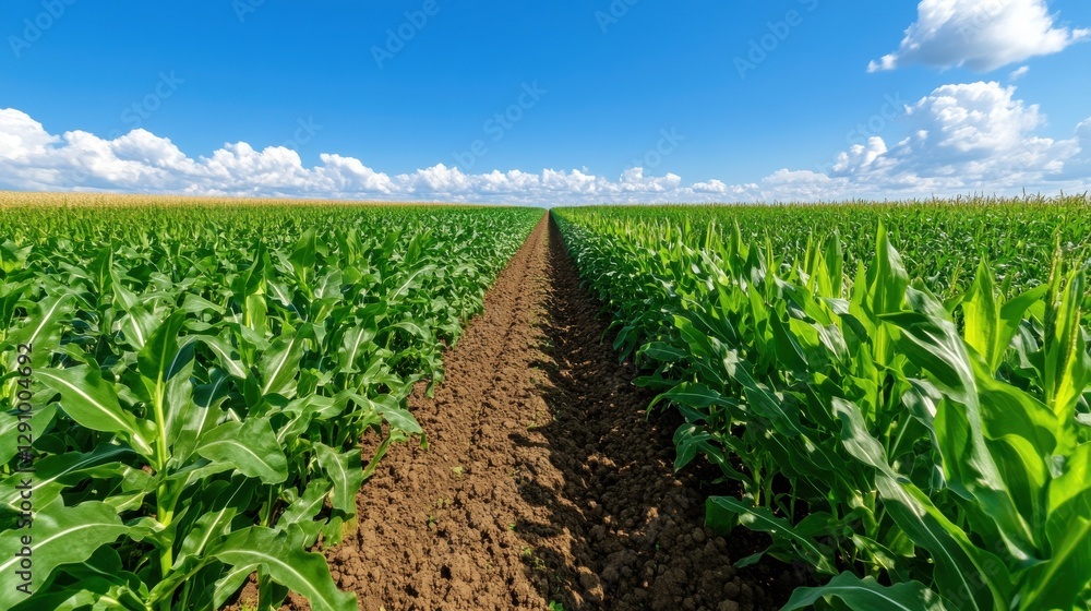 Fototapeta premium Diverse cover crops thrive in expansive field under bright blue sky enhancing soil health and biodiversity