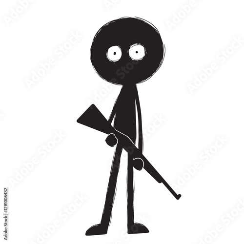 stick man with a rifle in his hands. fear, disappointment