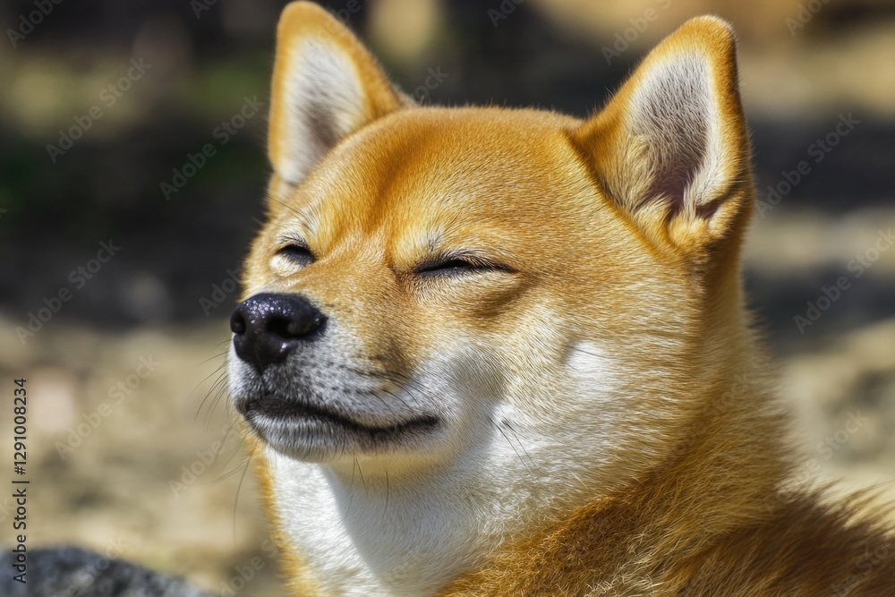A close-up shot of a dog relaxing with its eyes shut, suitable for use in animal-themed designs or as a symbol of calmness A close-up shot of a dog relaxing with its eyes shut, suitable for use in animal-themed designs or as a symbol of calmness