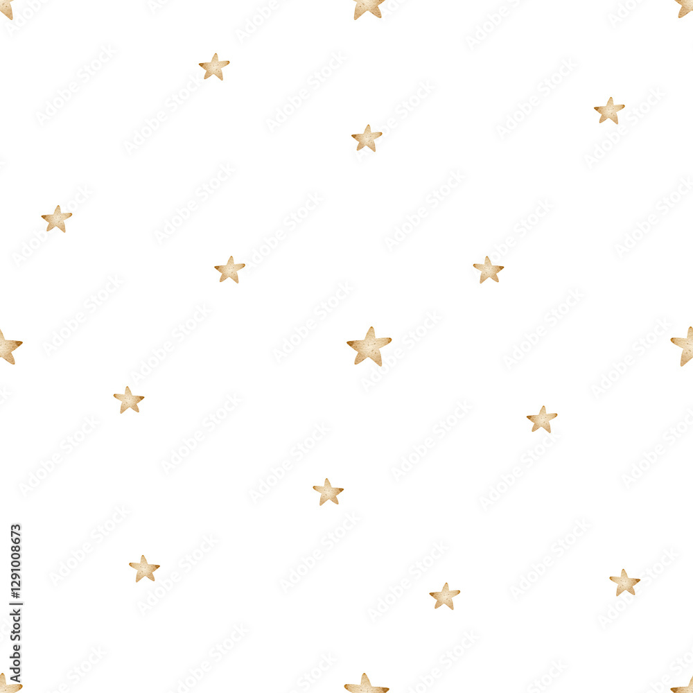 Beige stars in monochrome pattern seamless. Watercolor simple print baby vintage. Hand drawn illustrations in pastel color isolated for textile design, fabric, packaging, clothes, wallpaper Beige stars in monochrome pattern seamless. Watercolor simple print baby vintage. Hand drawn illustrations in pastel color isolated for textile design, fabric, packaging, clothes, wallpaper