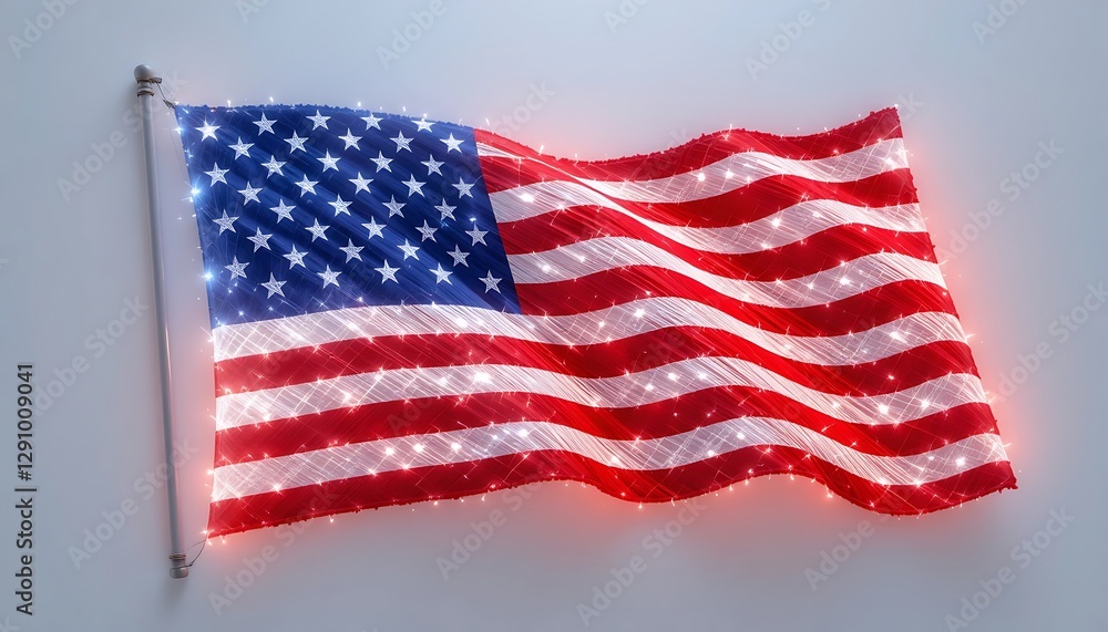 Obraz premium American Flag Waving with Sparkling Lights Patriotic Celebration Design Element