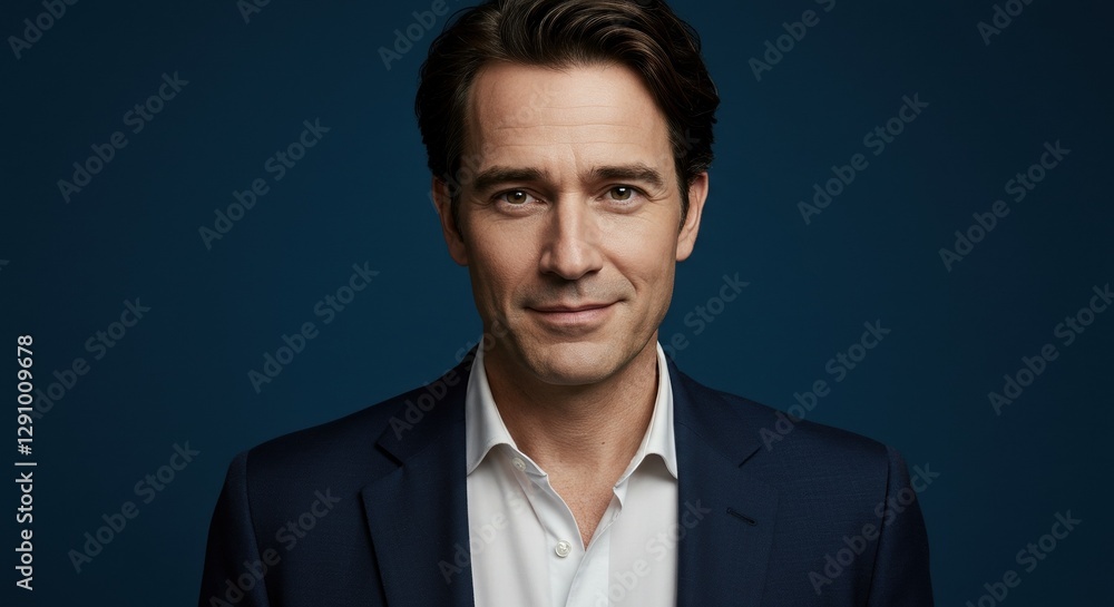 Professional Portrait of a Confident Businessman in a Suit Against a Blue Background Professional Portrait of a Confident Businessman in a Suit Against a Blue Background