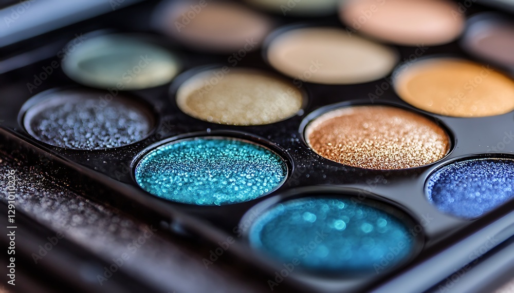 Closeup eye shadow palette, colorful makeup Closeup eye shadow palette, colorful makeup