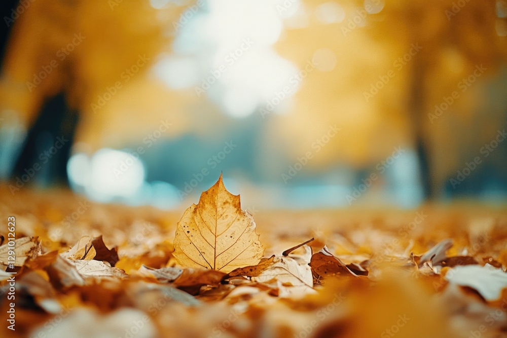 Close up shot of a single leaf on the ground, highlighting its texture and color Close up shot of a single leaf on the ground, highlighting its texture and color