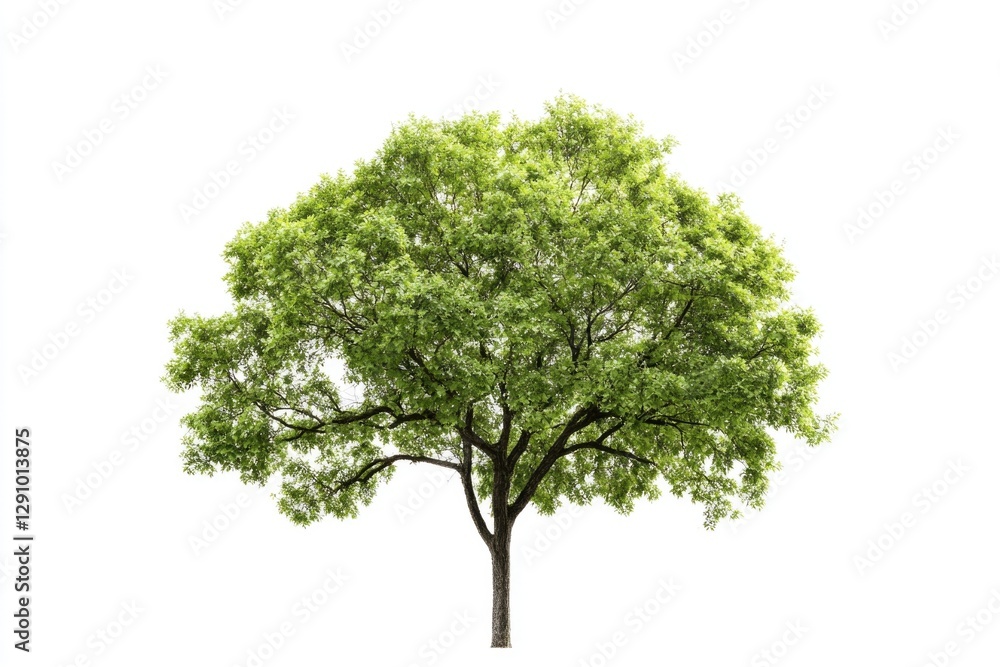 A single tree with lush green leaves set against a clean white background A single tree with lush green leaves set against a clean white background
