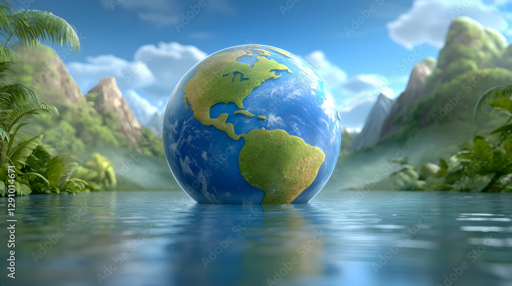 Earth globe in tropical paradise, environmental concept Earth globe in tropical paradise, environmental concept