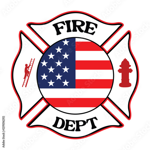 USA fire department T-shirt design, Fire department Maltese cross vector illustration
