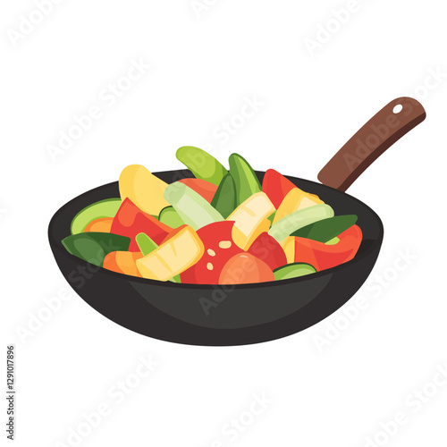 Minimalist flat illustration of Veggie Stir-Fry, featuring a clean design isolated on a white background.

