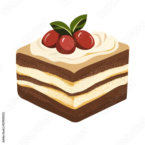 Minimalist flat illustration of Tiramisu, featuring a clean design isolated on a white background.

