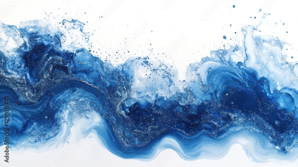 Abstract blue wave with splashes on white background Abstract blue wave with splashes on white background