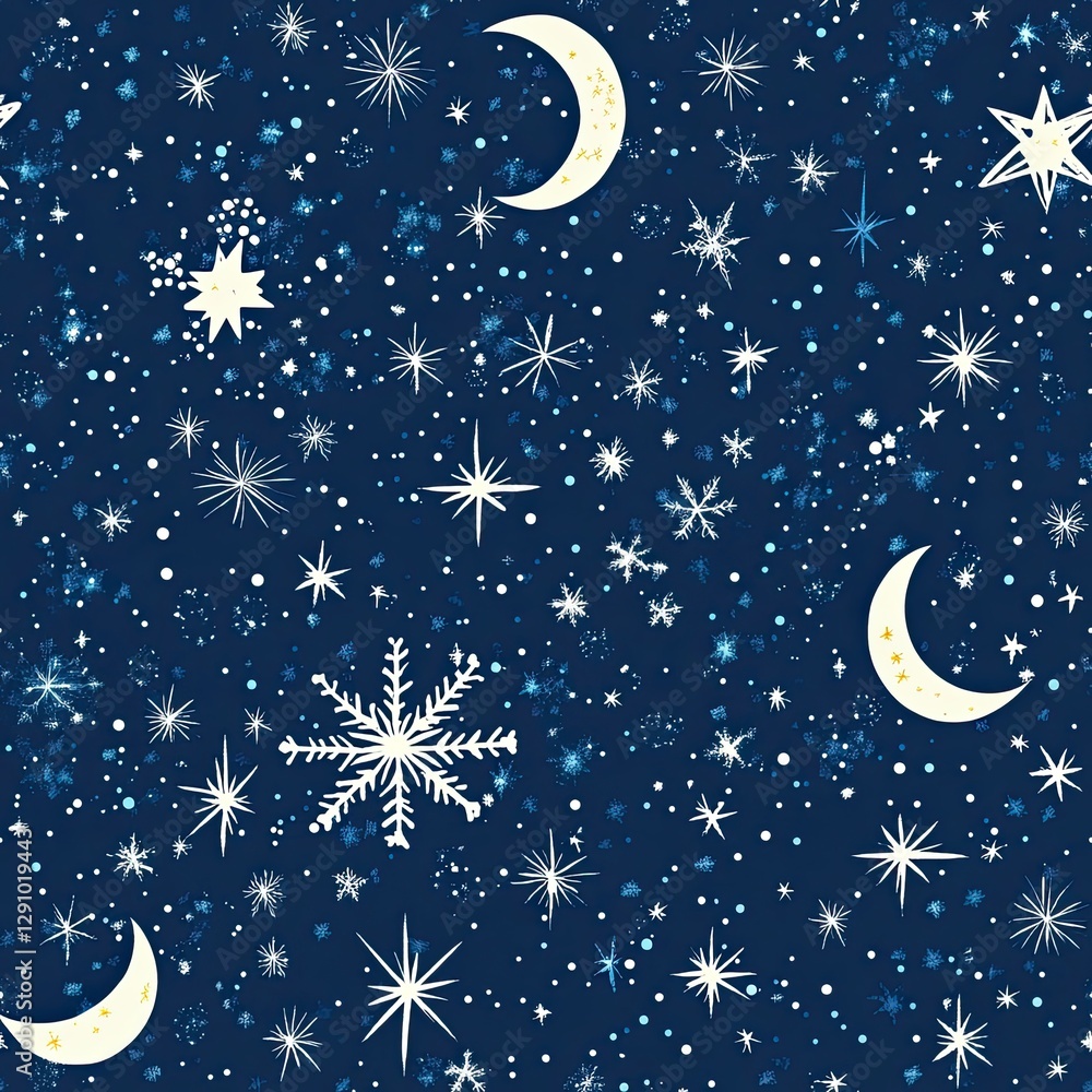 Snowflake patterns with celestial constellations and moonlit hues seamless pattern design Snowflake patterns with celestial constellations and moonlit hues seamless pattern design