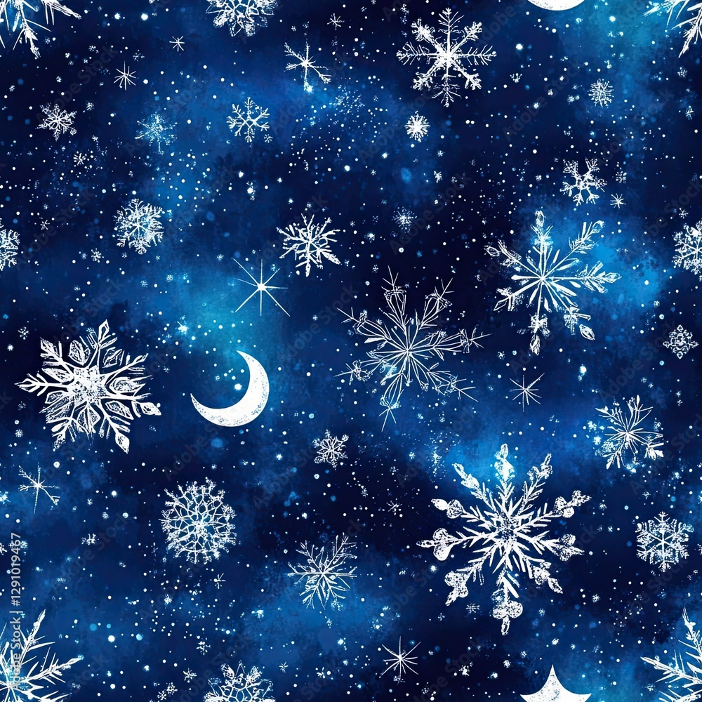 Snowflake patterns with celestial constellations and moonlit hues seamless pattern design Snowflake patterns with celestial constellations and moonlit hues seamless pattern design