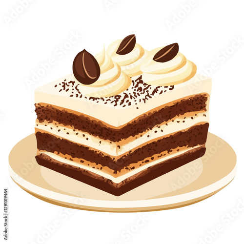 Minimalist flat illustration of Tiramisu Cake, featuring a clean design isolated on a white background.

