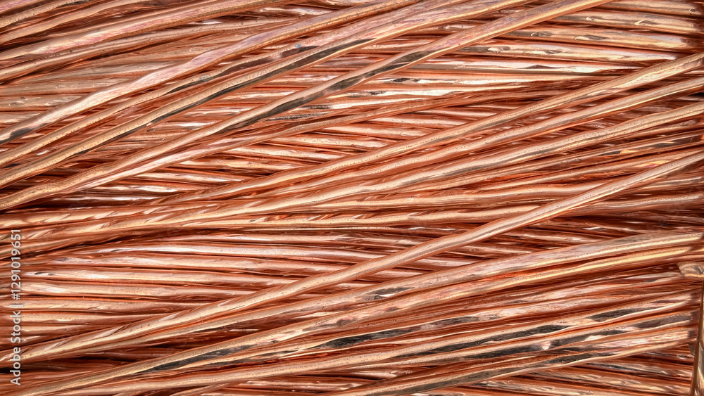 Interwoven copper wires with intricate twists and turns, featuring reflective surfaces and textural depth. Interwoven copper wires with intricate twists and turns, featuring reflective surfaces and textural depth.