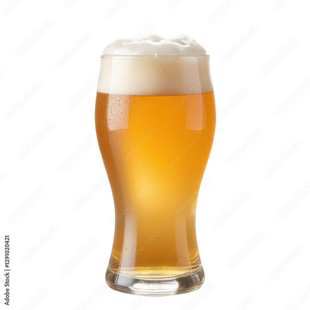 Full glass of light beer with foam, transparent background Full glass of light beer with foam, transparent background