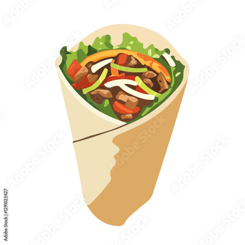 Minimalist flat illustration of Shawarma, featuring a clean design isolated on a white background.

