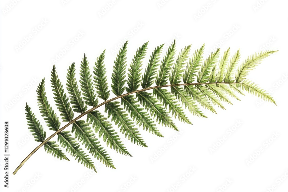 A delicate fern leaf with detailed fronds, isolated A delicate fern leaf with detailed fronds, isolated