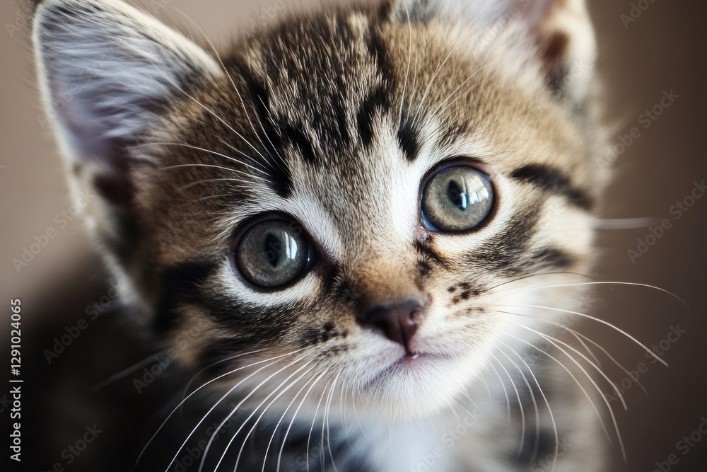 Fototapeta premium A curious kitten looks directly at the camera