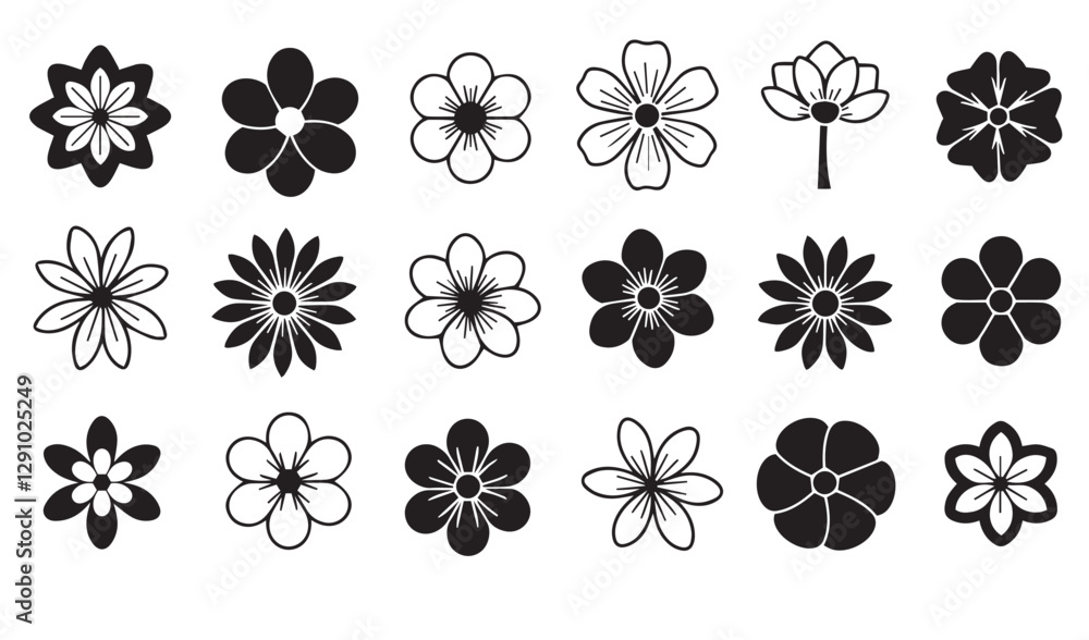 A Collection of Colorful and Silhouette Doodle Groovy Floral icon set vector Illustrations Hand-Drawn line Art out line Designs in Gold and Black, Various Flower varyant Styles dresign A Collection of Colorful and Silhouette Doodle Groovy Floral icon set vector Illustrations Hand-Drawn line Art out line Designs in Gold and Black, Various Flower varyant Styles dresign
